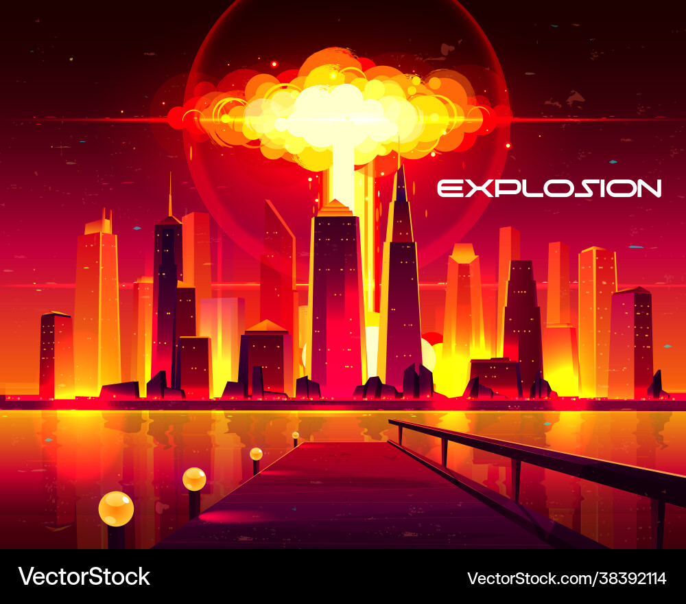 Nuclear weapon explosion in city cartoon vector image