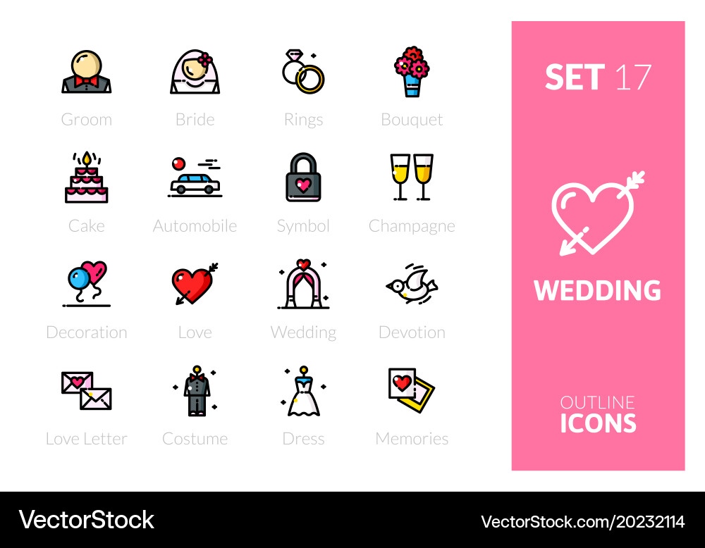 Outline color icons set Vector Image