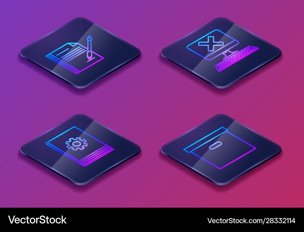 Set isometric line blank notebook and pen user vector image