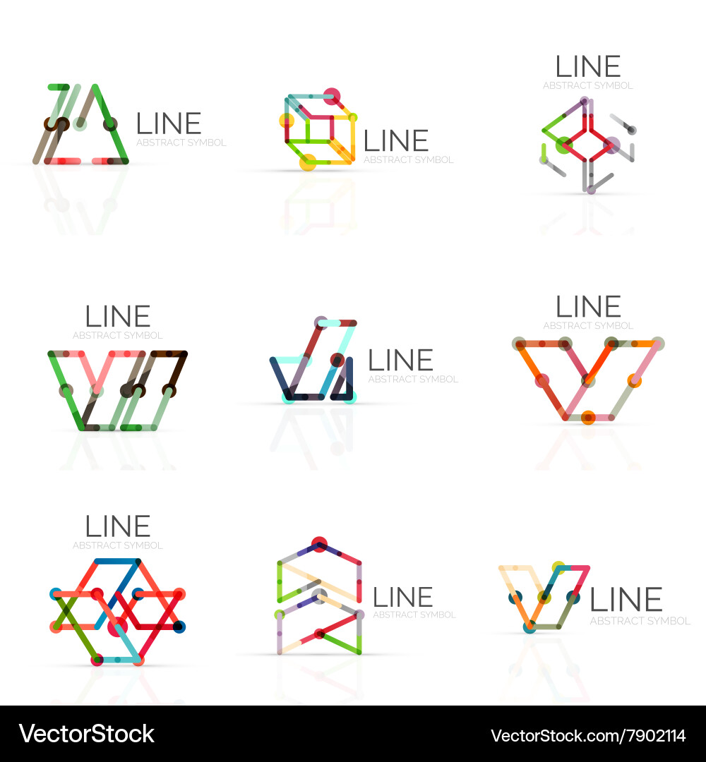 Set of linear abstract logos connected Vector Image