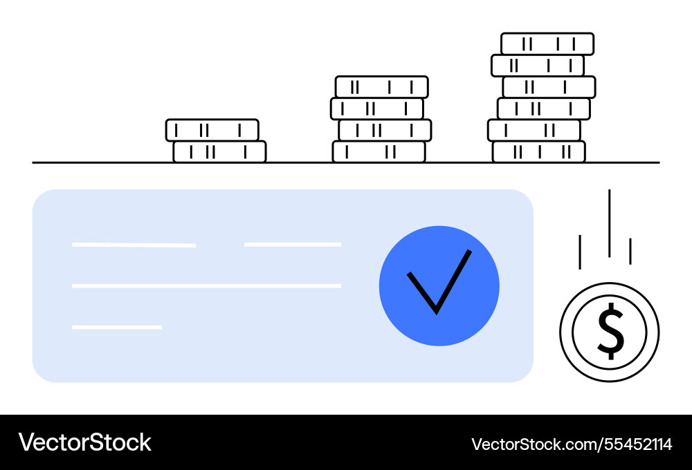 Stacked coins with check mark and dollar coin Stacked coins with check mark and dollar coin vector image