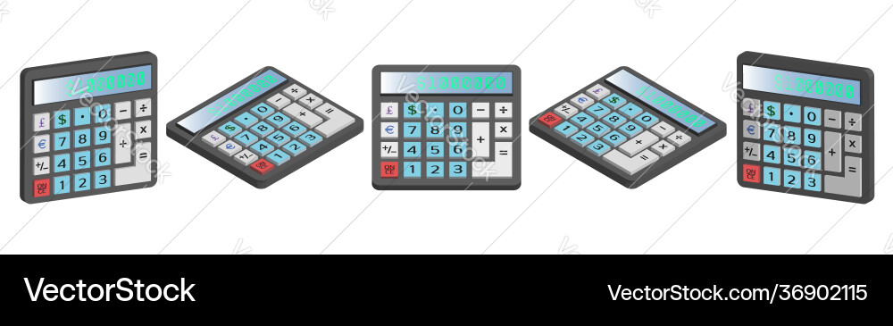 3d set monetary calculator in five projections 3d set monetary calculator in five projections vector image