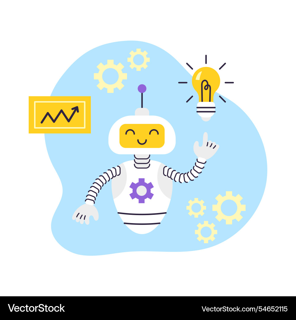 Ai robot assistant points at light bulb Ai robot assistant points at light bulb vector image