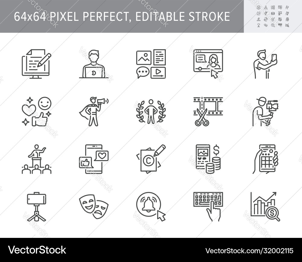 Blogger Line Icons - Content Creation vector image