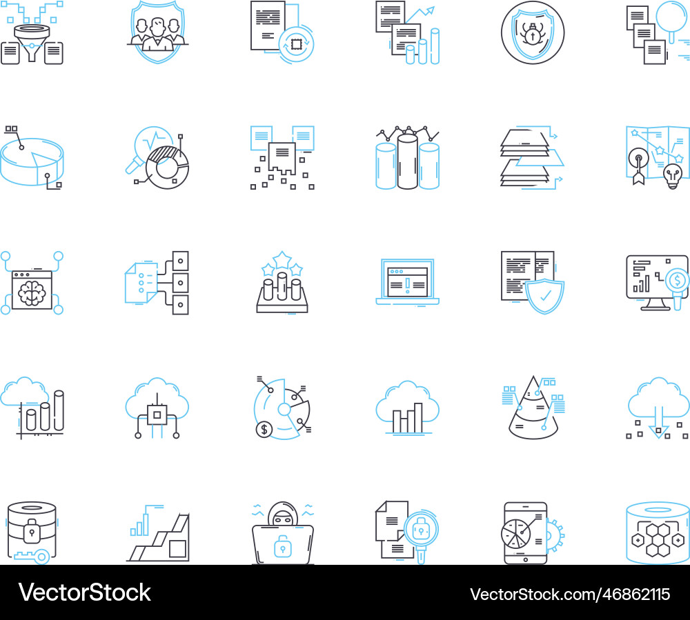 Data management linear icons set database Data management linear icons set database vector image