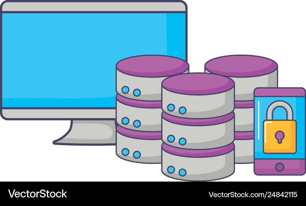 Datenbank Server Computer Smartphone Sicherheit Datenbank Server Computer Smartphone Sicherheit vektorbild