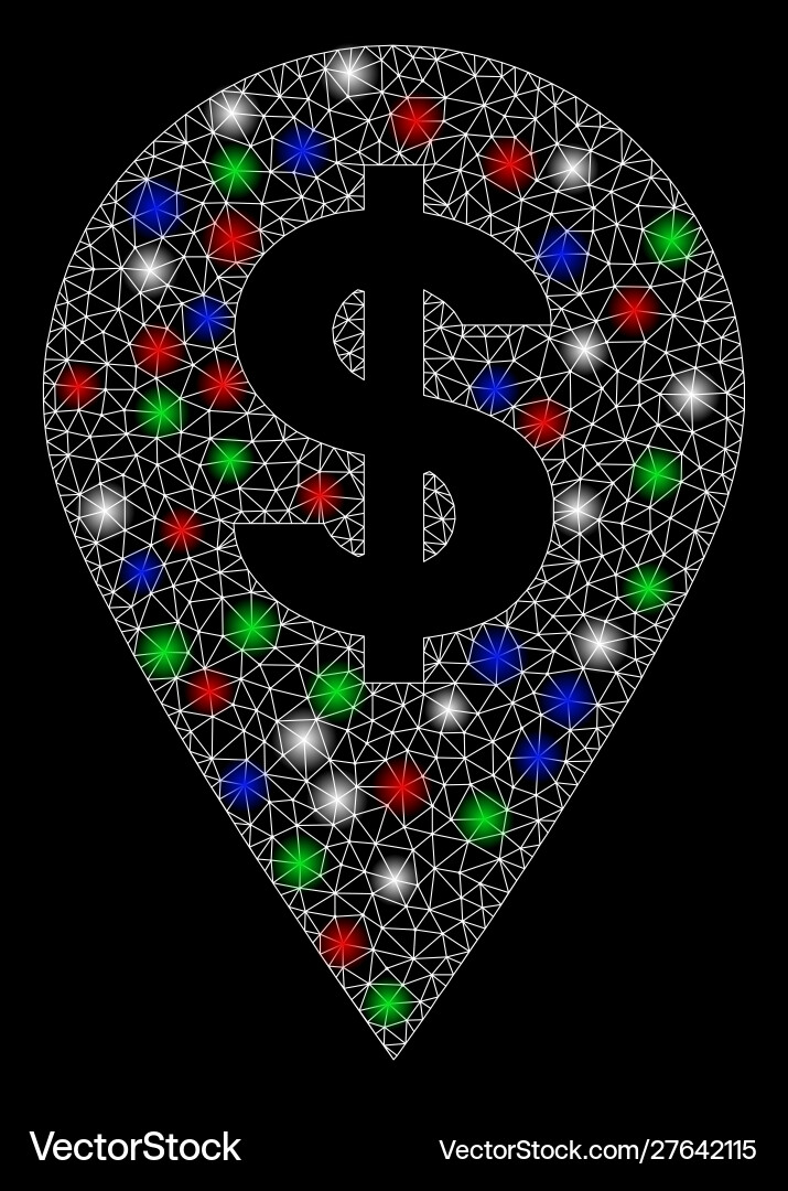 Helles Netz Netzwerk-Dollar-Kartenmarker mit Licht Helles Netz Netzwerk-Dollar-Kartenmarker mit Licht Vektorbild