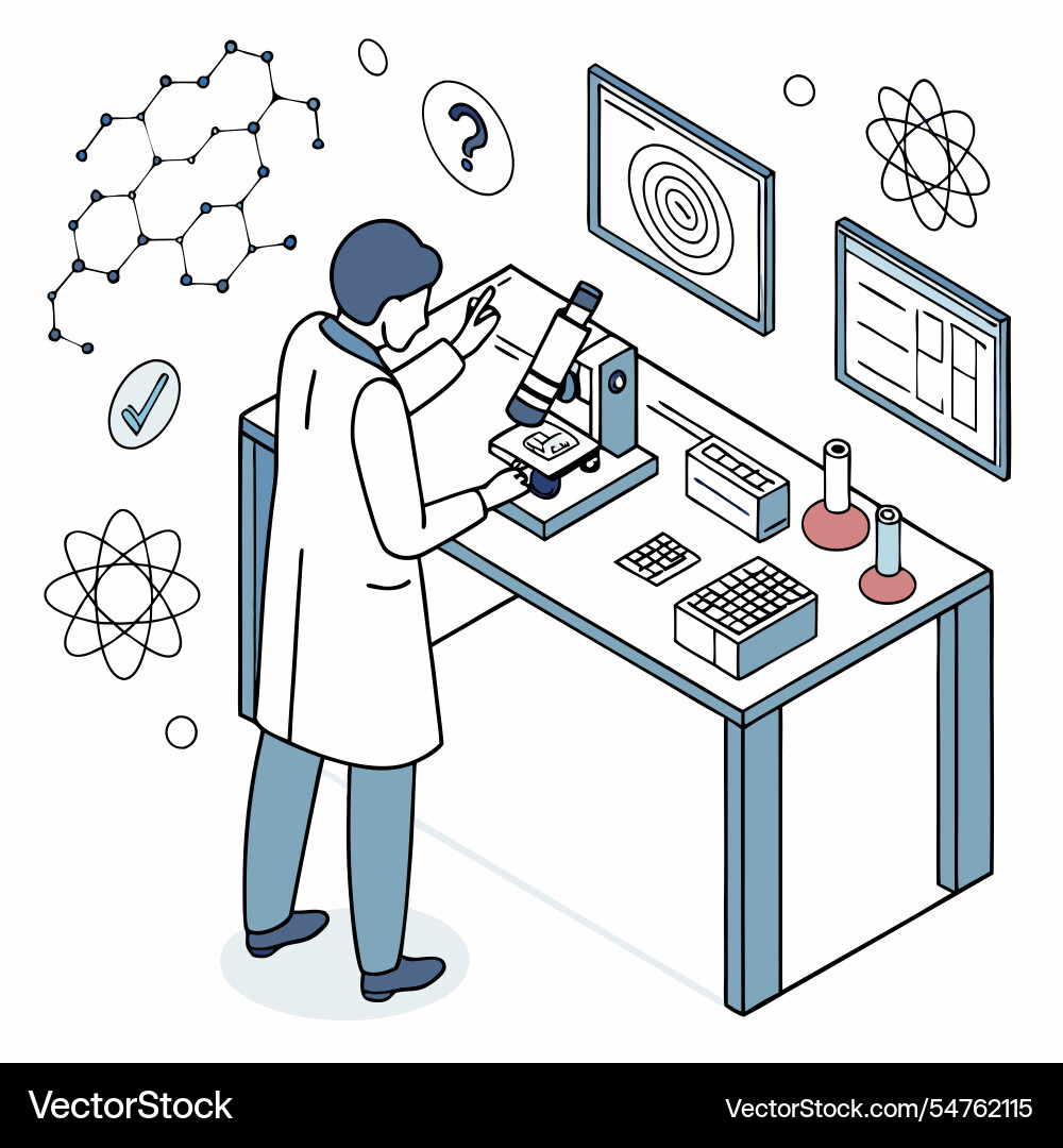 Isometric of a scientist working in lab Vector Image