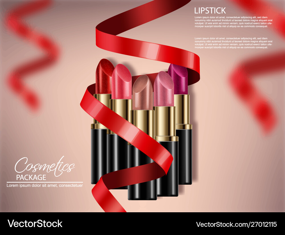 Lipstick sets with red bow realistic 3d mock up Lipstick sets with red bow realistic 3d mock up vector image