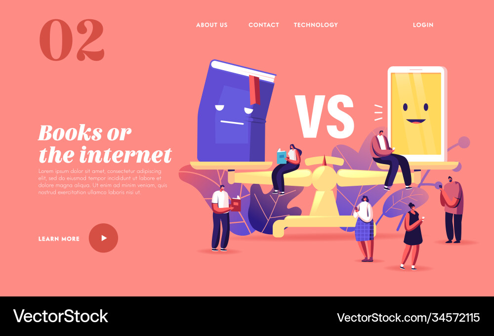 Papierbuch vs e-book Landing-Seite Vorlage winzig Papierbuch vs e-book Landing-Seite Vorlage winzig vektorbild