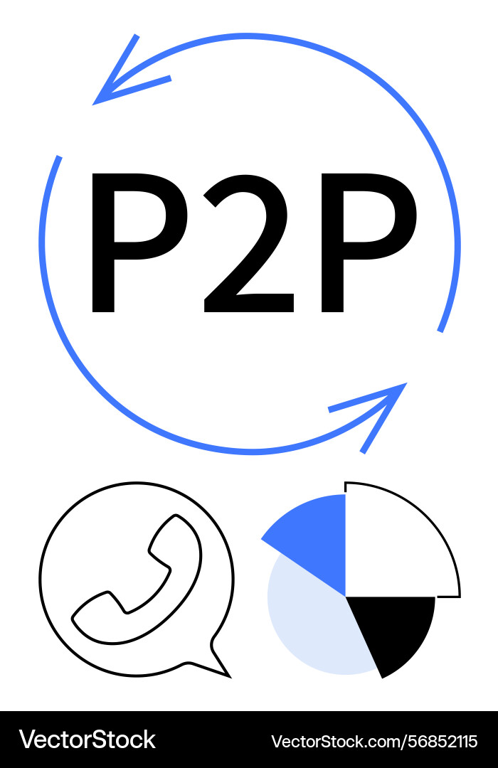 Peer-to-peer communication concept with circular Peer-to-peer communication concept with circular vector image