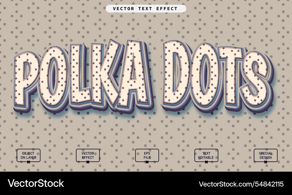 Polka dots 3d text effect with textured editable Polka dots 3d text effect with textured editable vector image