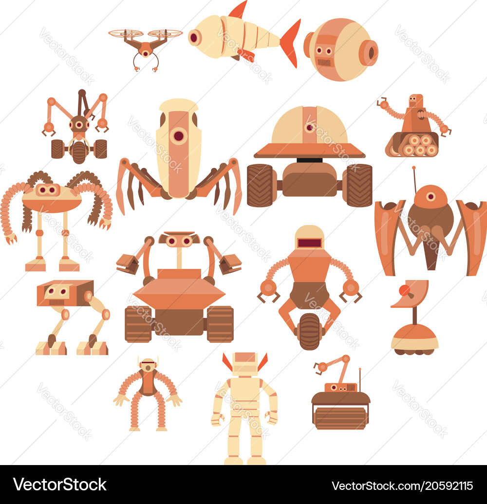 Robot forms icons set cartoon style vector image
