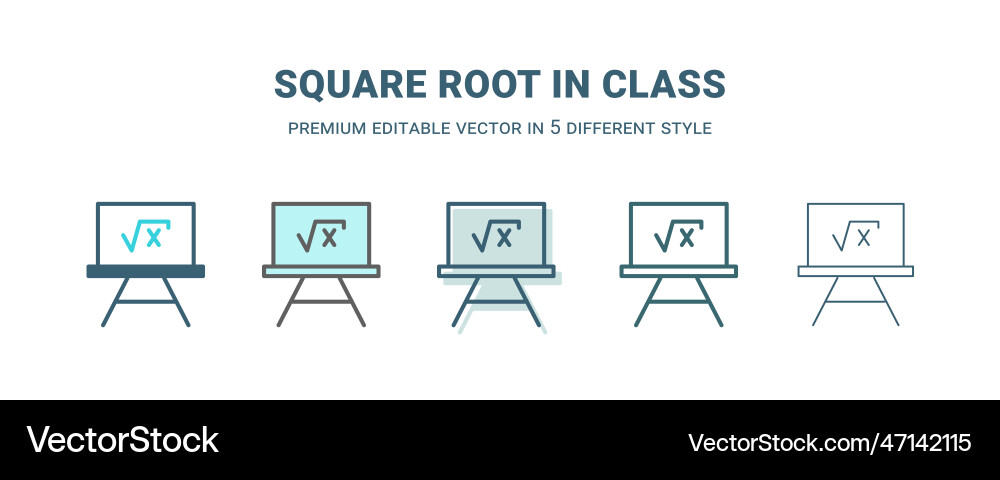 Square root in class icon 5 different style Vector Image