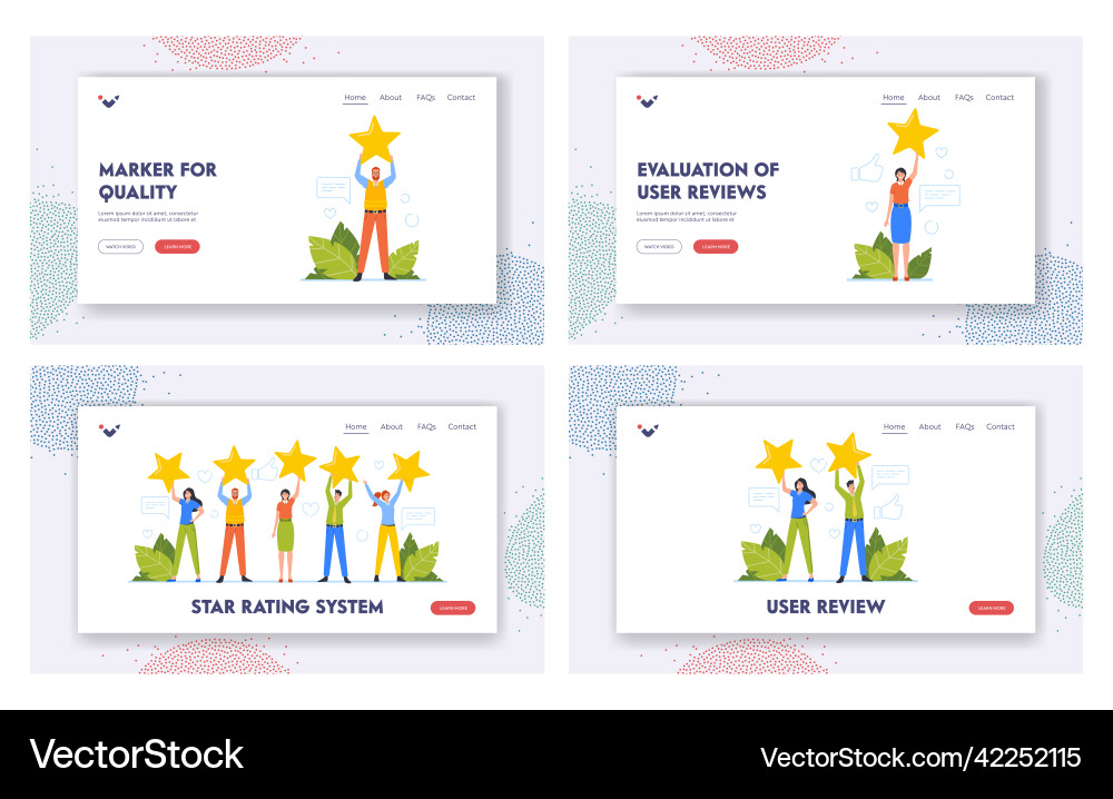 Star rating landing page template set tiny Star rating landing page template set tiny vector image