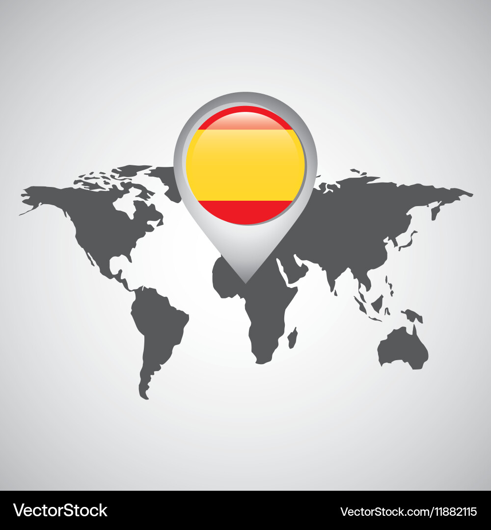 World map with pointer flag spain vector image