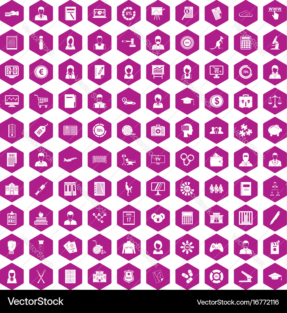 100 statistic data icons hexagon violet Vector Image
