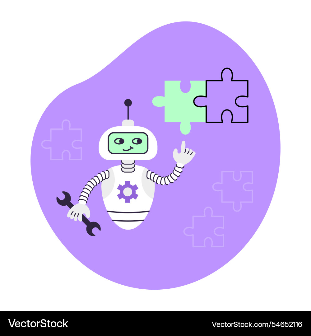 Ai robot assembles puzzle artificial intelligence vector image