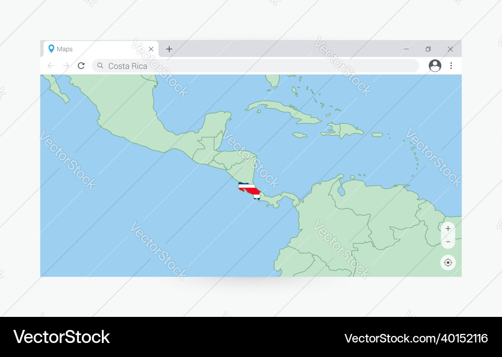 Browser window with map of costa rica searching vector image