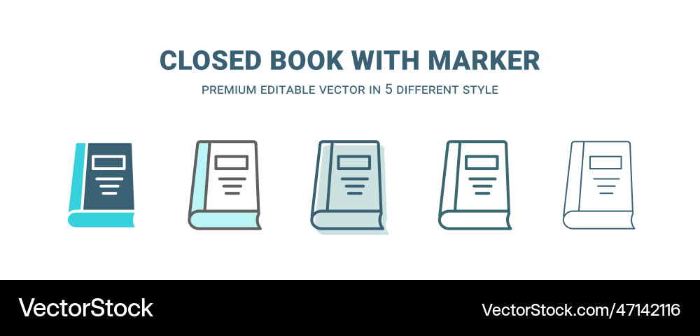 Closed book with marker icon in 5 different style Closed book with marker icon in 5 different style vector image