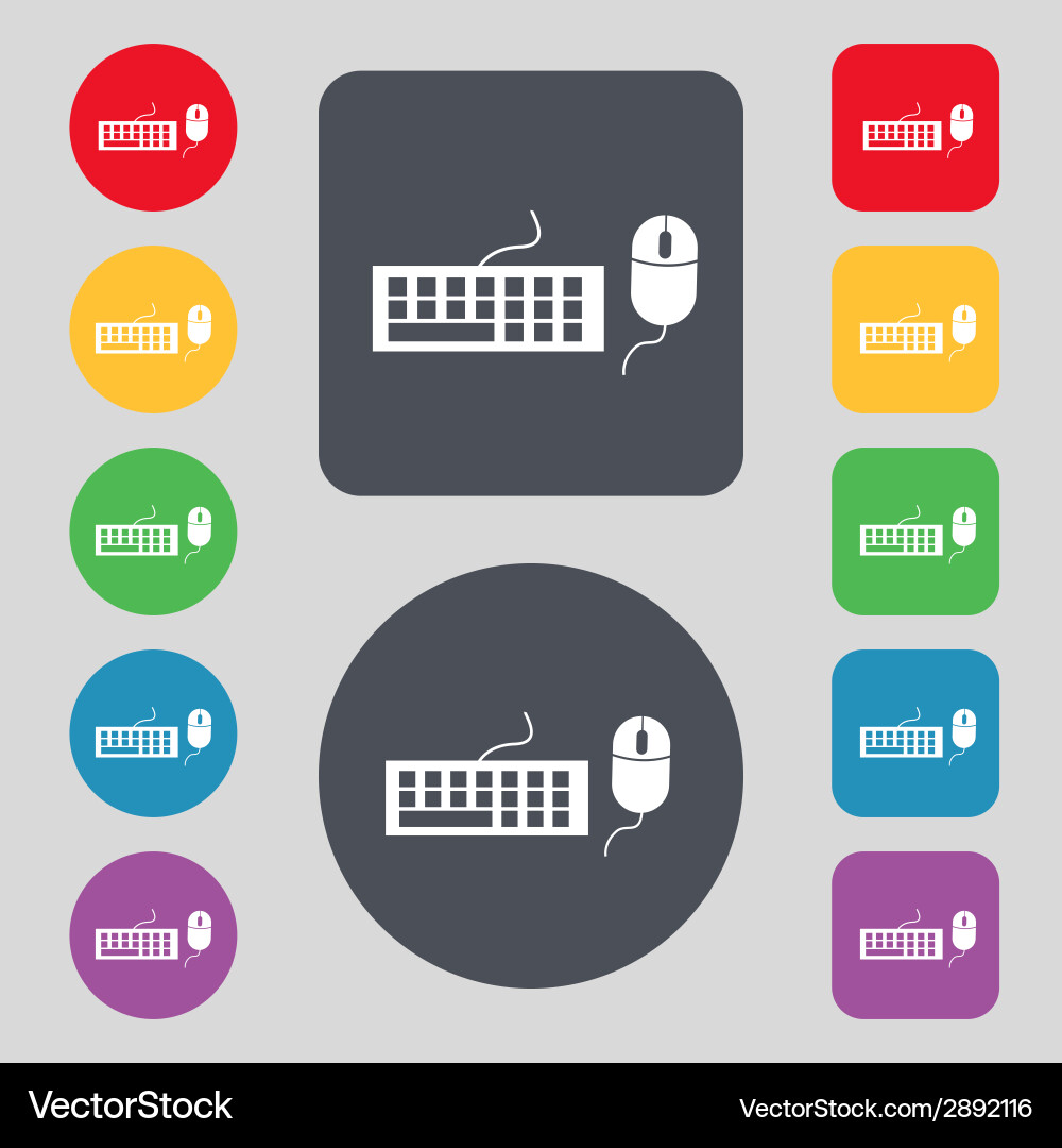 Computer keyboard and mouse icon set colourful vector image