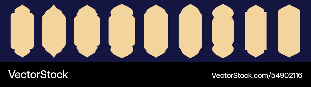 Islamic windows and arches set gold color boho Vector Image