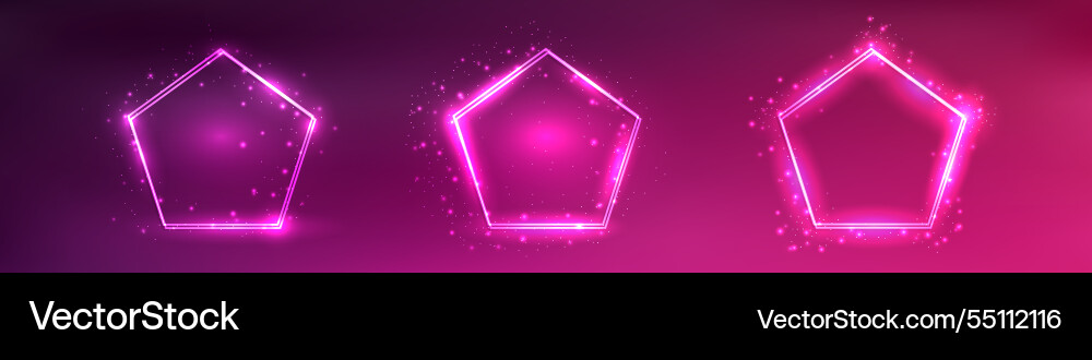Neon double frame in pentagon form with shining Neon double frame in pentagon form with shining vector image