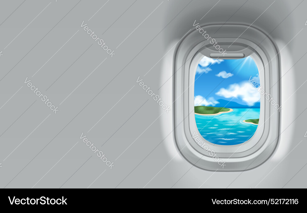 Plane window inside view with island to travel Plane window inside view with island to travel vector image