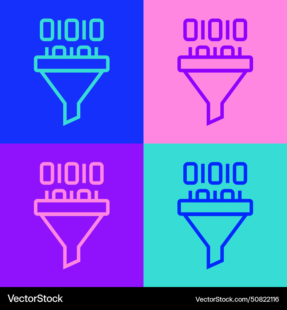 Pop art line binary code icon isolated on color Pop art line binary code icon isolated on color vector image