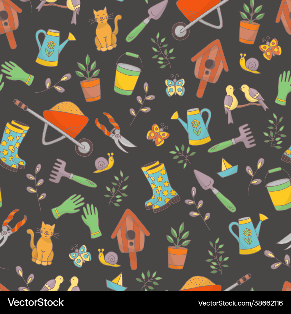 Seamless pattern with a set garden tools Seamless pattern with a set garden tools Vector Image