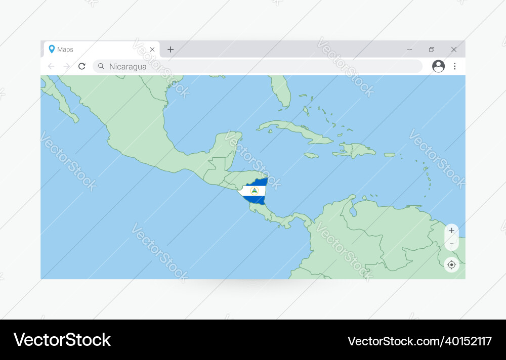 Browser window with map of nicaragua searching vector image