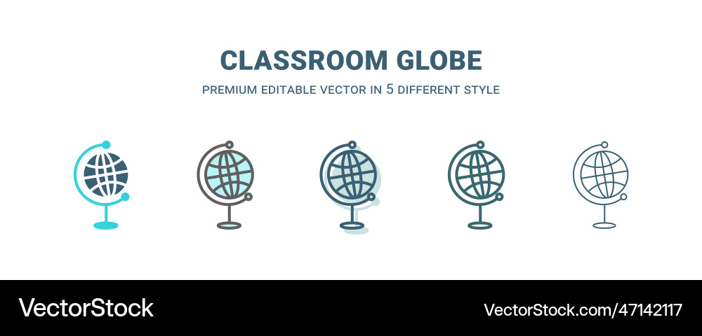 Classroom globe icon in 5 different style outline Classroom globe icon in 5 different style outline vector image