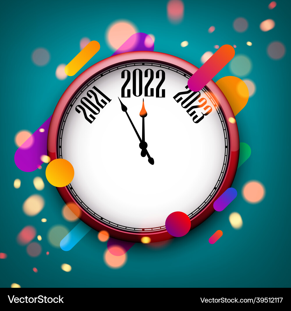 Clock showing 2022 with colorful strokes Clock showing 2022 with colorful strokes Vector Image