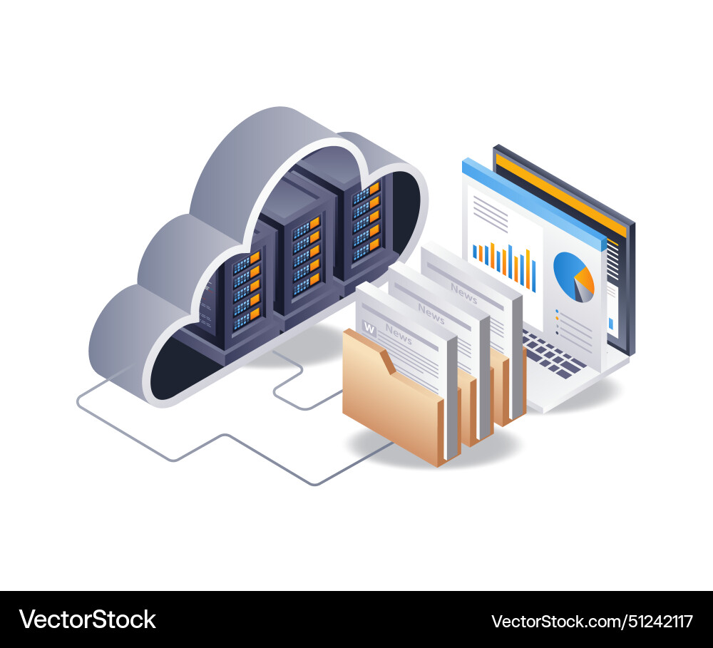 Computer cloud data server infographic 3d flat Computer cloud data server infographic 3d flat vector image
