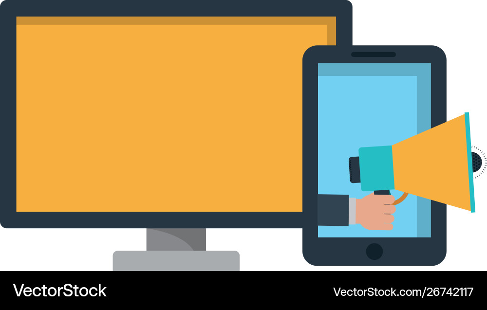 Computer screen and smartphone in white background Vector Image