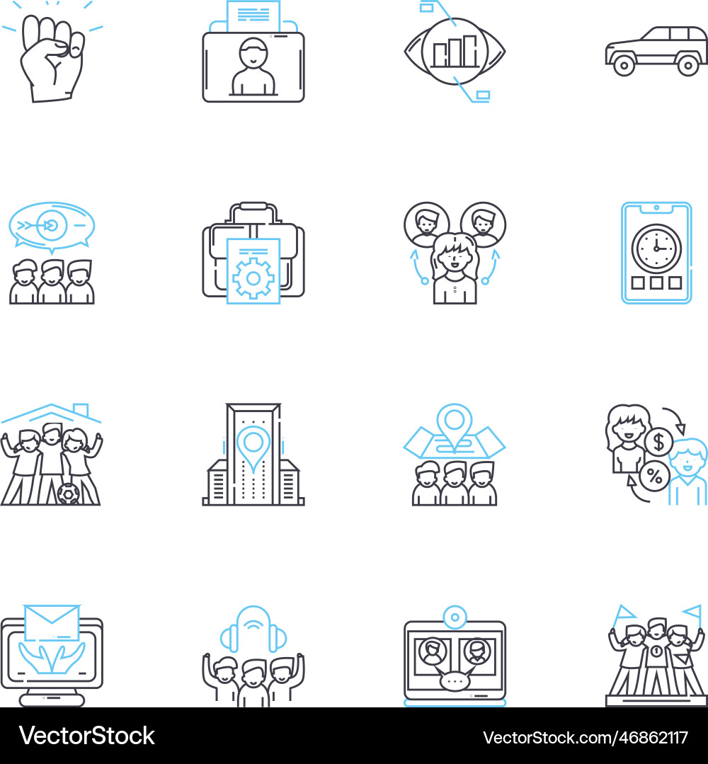 Desk jobs linear icons set computer keyboard Desk jobs linear icons set computer keyboard vector image