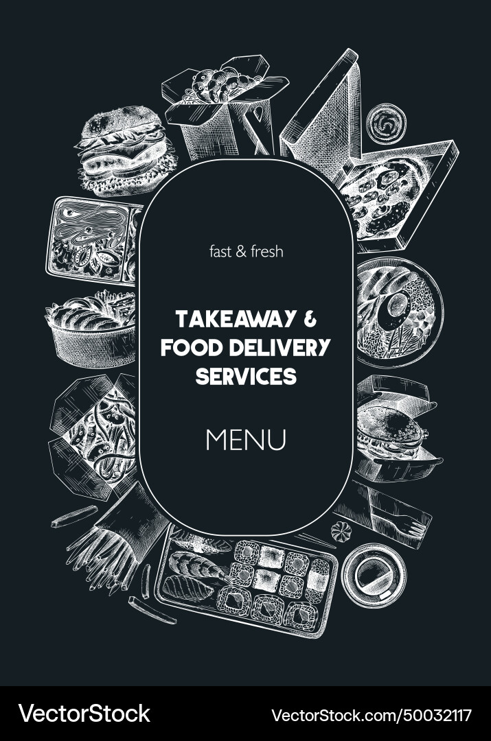 Engraved fast food restaurant flyer hand-drawn Engraved fast food restaurant flyer hand-drawn vector image