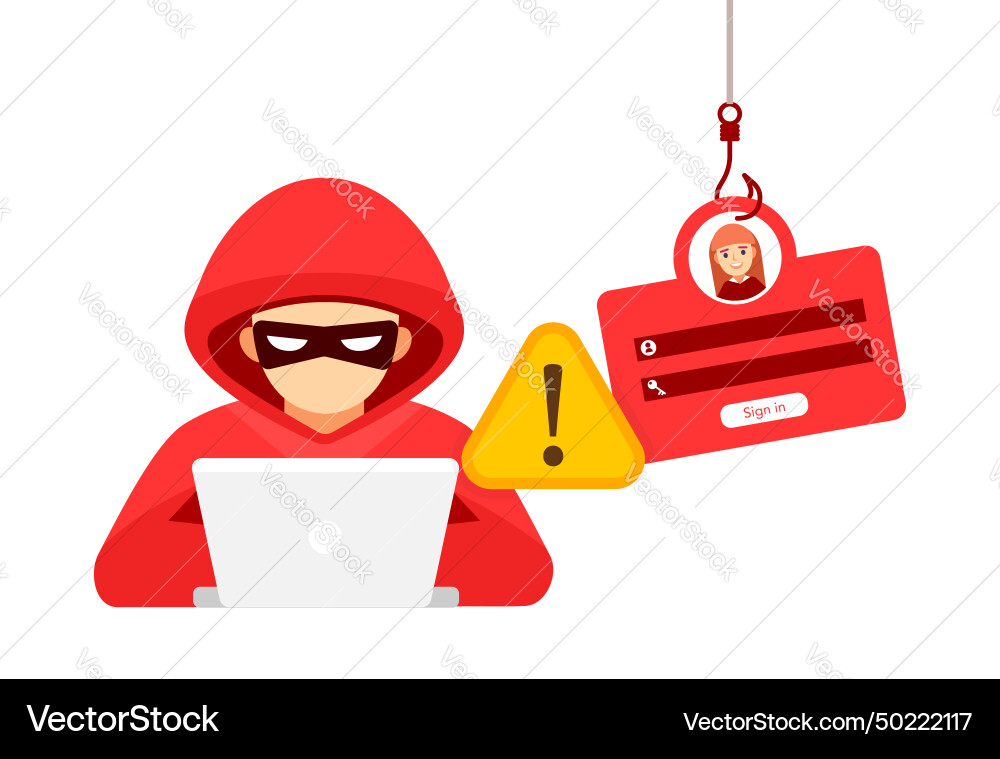 Hacker with a phishing trap targeting personal vector image