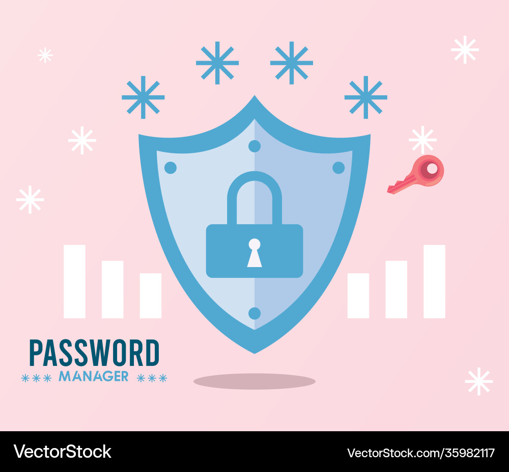 Password manager theme with padlock in shield vector image