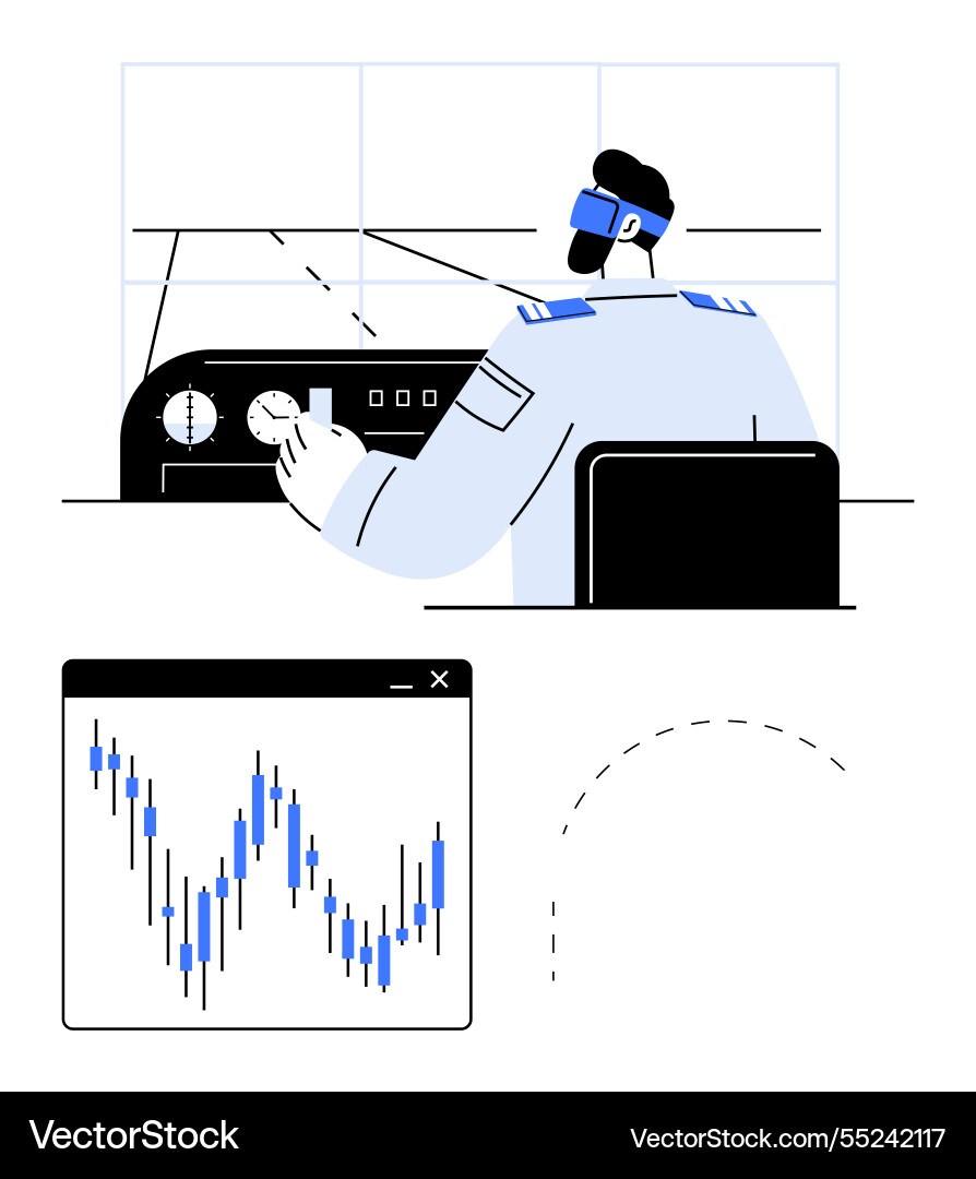 Pilot in control tower monitoring flight data Pilot in control tower monitoring flight data vector image