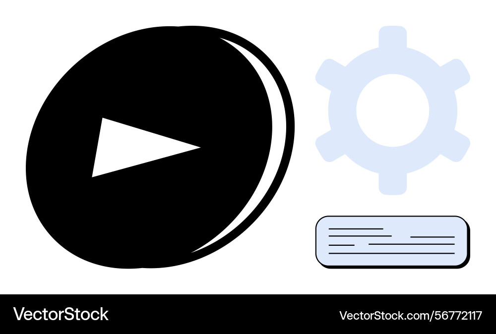 Play button with gear and text block representing Play button with gear and text block representing vector image