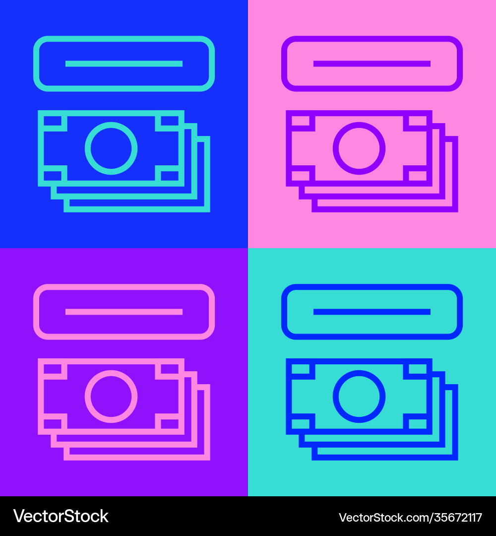Pop art line atm - automated teller machine Pop art line atm - automated teller machine Vector Image