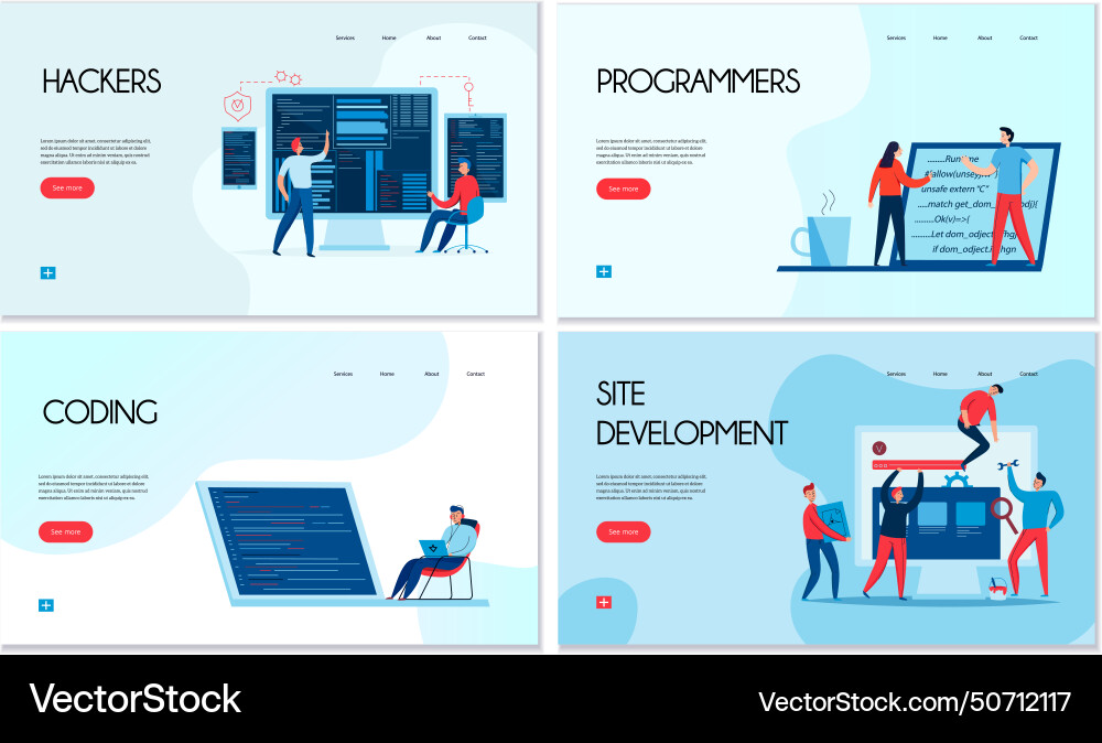 Programmer horizontal banners set Programmer horizontal banners set vector image