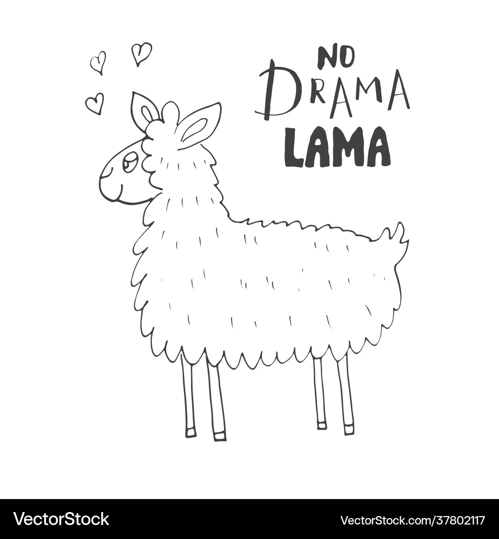 Süßes Lama mit Schriften kein Drama Cartoon Süßes Lama mit Schriften kein Drama Cartoon vektorbild