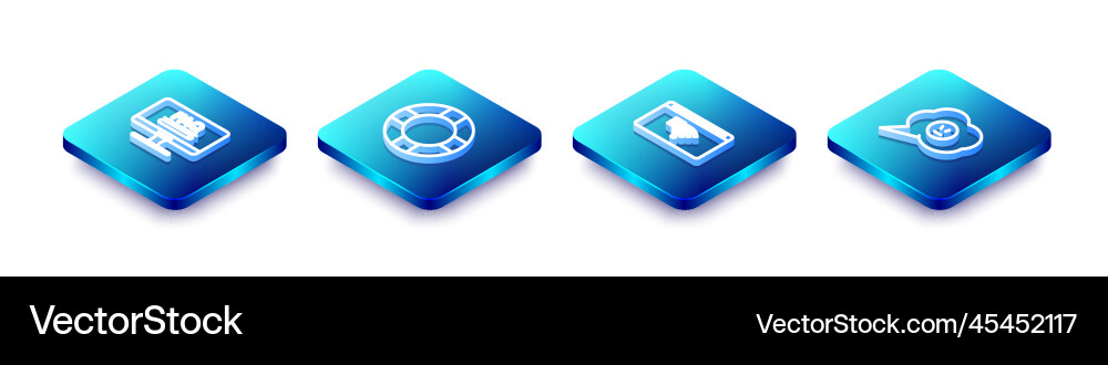 Set isometric line monitor with faq information Set isometric line monitor with faq information vector image