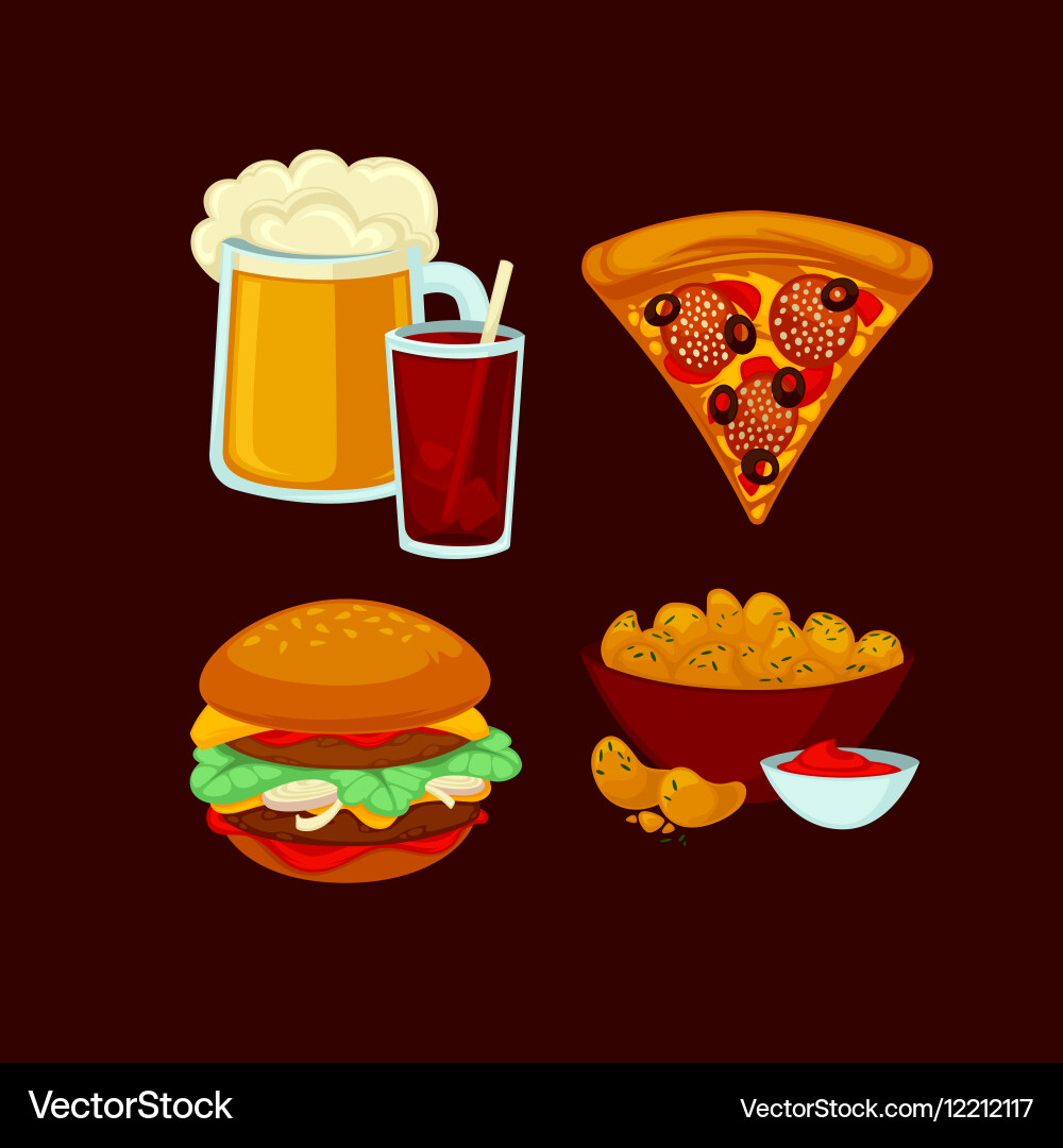 Set of fast food meals collection cartoon snack Vector Image