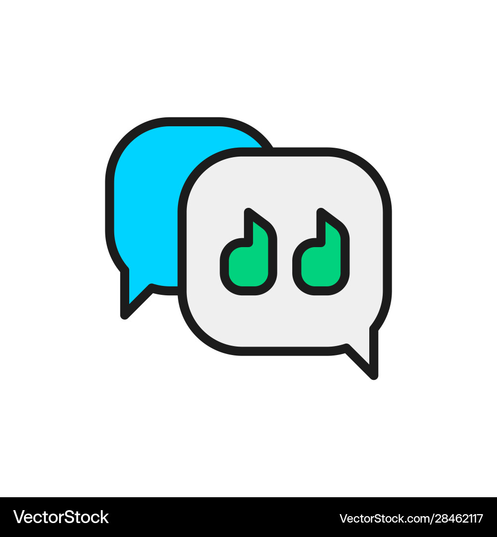 Text message quote speech bubble flat color line vector image