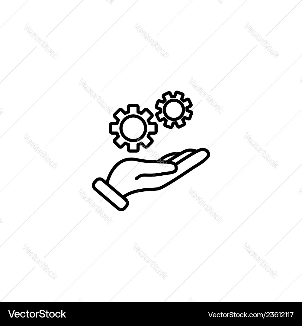 Web line icon gears mechanism in hand Web line icon gears mechanism in hand Vector Image