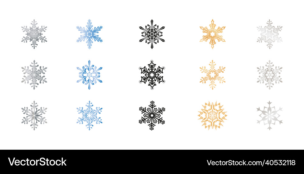 15 set of elements with snowflake design vector image