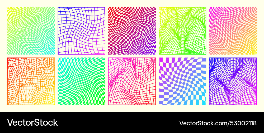Groovy checkered pattern neon distorted tiled Groovy checkered pattern neon distorted tiled Vector Image